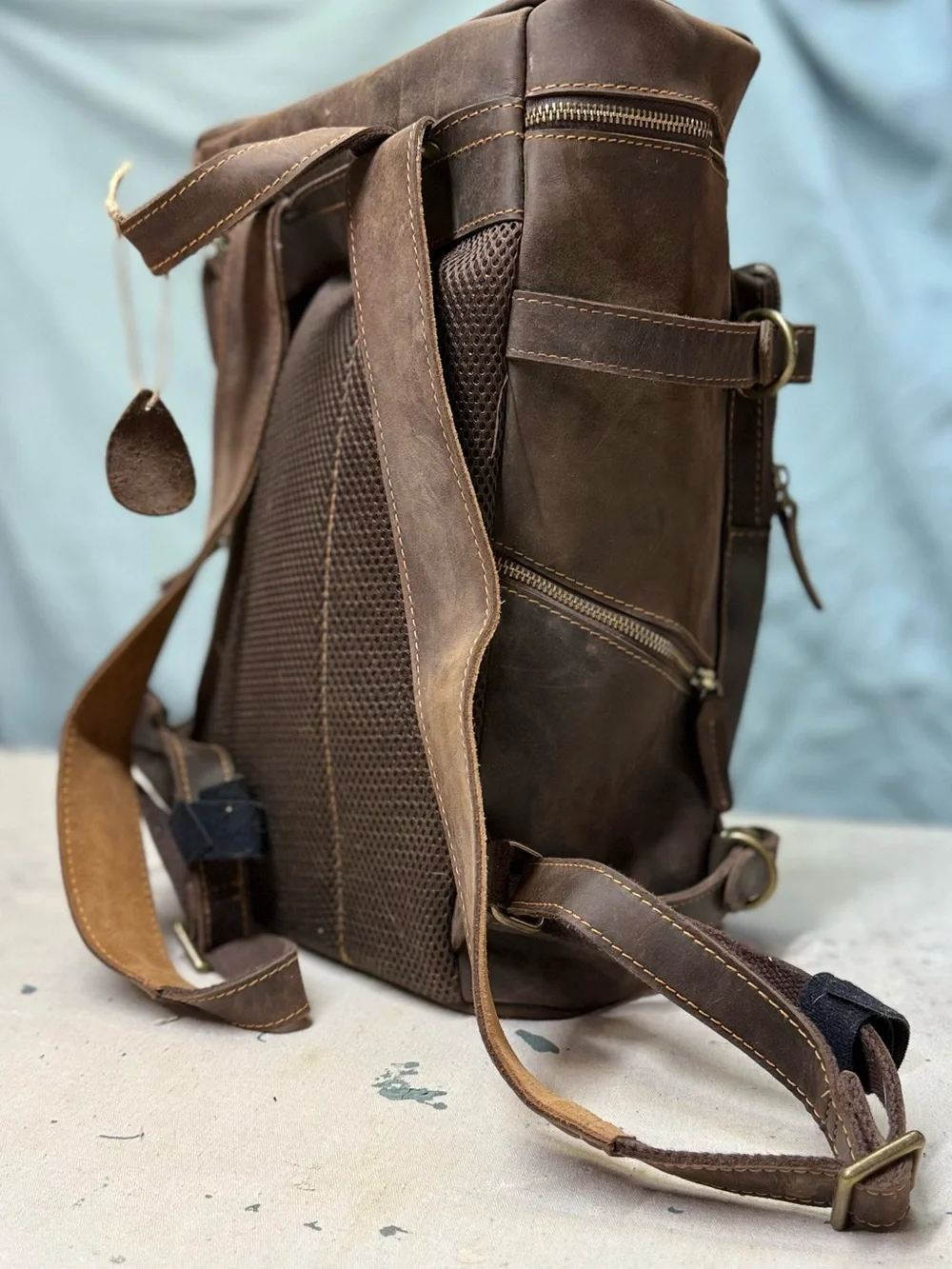 Classic Brown Genuine Leather Backpack. Excellent heavy duty brass hardware.